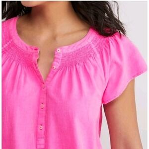 Vineyard Vines Seastitch Double Gauze Top Blouse Shirt Women's Large Pink Cotton